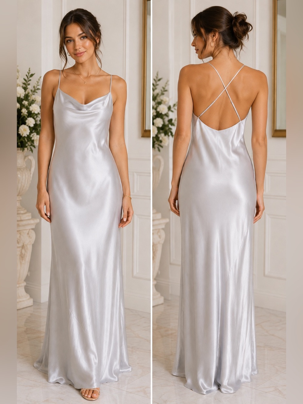 NWT Show Me Your Mumu Tuscany Maxi Slip Dress Silver Luxe Satin M Medium